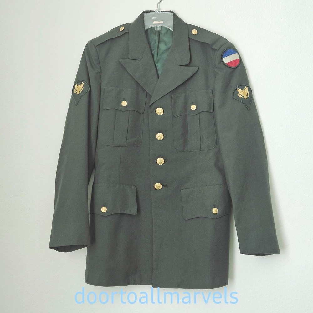 Vintage Military Army Coat Green Men sz 37R Bay Island Ind. Wool Blend '70s?